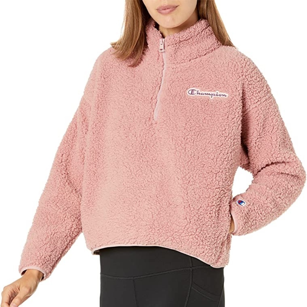 Champion Women’s Cozy High Pile Quart Pink Beige Pull Over sherpa